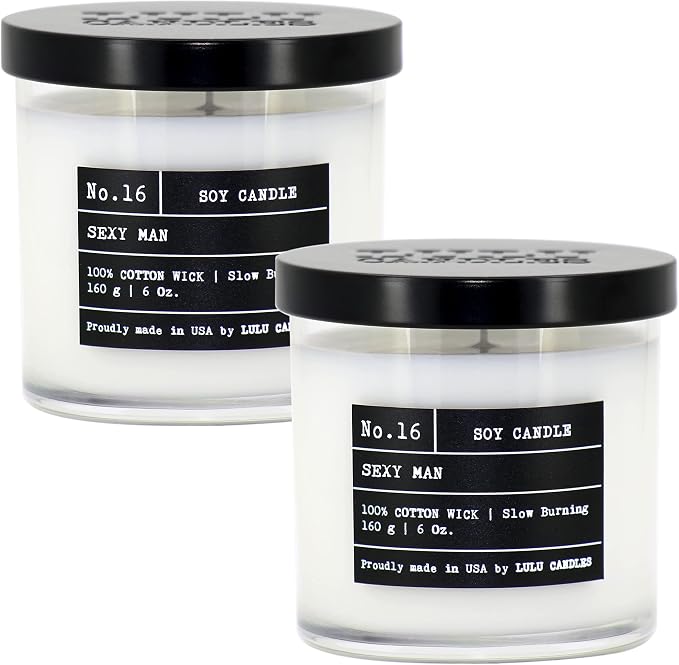 Lulu Candles | Sexy Man | Luxury Scented Soy Jar Candle | Hand Poured in The USA | Highly Scented & Long Lasting (6 Oz. 2 Pack)