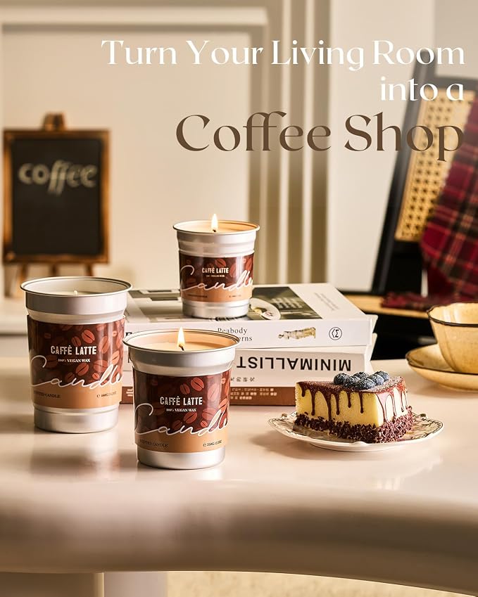M&SENSE Coffee Candles Latte Scented, Soy Wax 12.3oz | 75 Hours Long Lasting, Clean Burn, Stress Relief Aromatherapy, Gifts for Coffee Lovers, Cozy Winter Holiday Home Decor