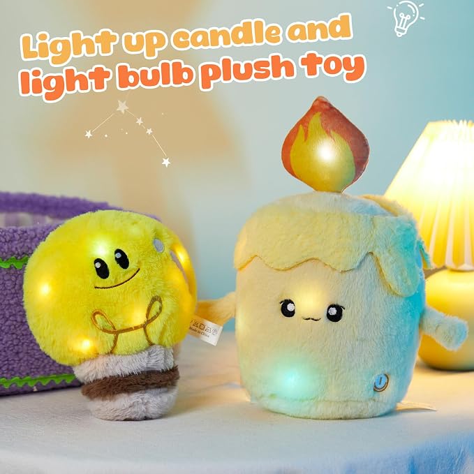WEWILL Light up Candle LED Stuffed Animal Soft Nightlight Glow Candle Plush Toy Gifts for Kids Mom Girls Birthday Christmas, 10"