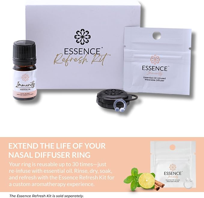 Essence Wearable Aromatherapy Nasal Diffuser – Immunity Blend Essential Oil Nose Ring – Personal Scent Clip for Travel, Work & Everyday Use – Made in USA (3 Pack)