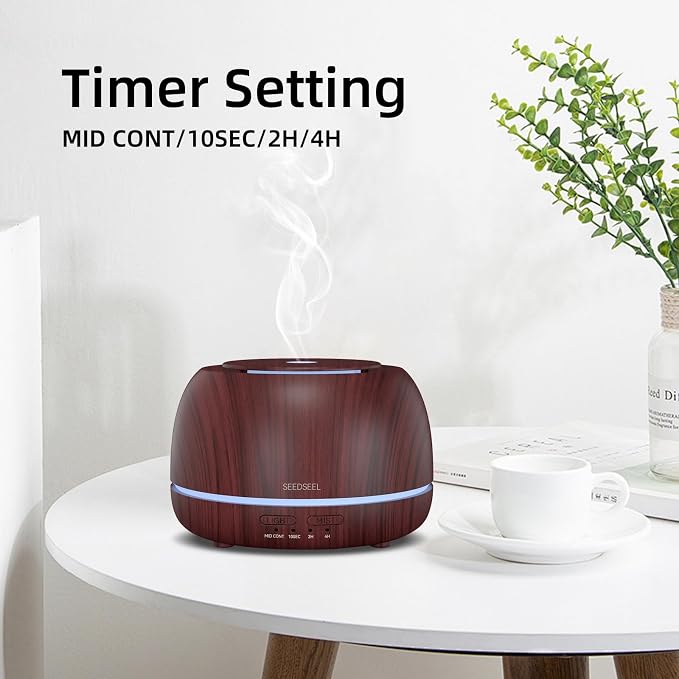 SEEDSEEL 300ML Essential Oil Diffuser, Aromatherapy Diffuser with Remote Control, 4 Timers, 7-Color LED Light and Waterless Auto-Off for Room, Bedroom, Home
