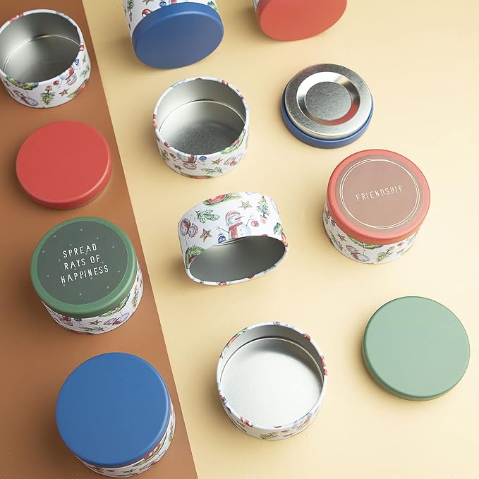 Hearth & Harbor Tin Candle Jars for Making Candles - DIY Candle Containers with Lids - Metal Candle Jars - Bulk Tins Storage for Candle - (24 Pieces) - (8 Ounces) - Solid Christmas