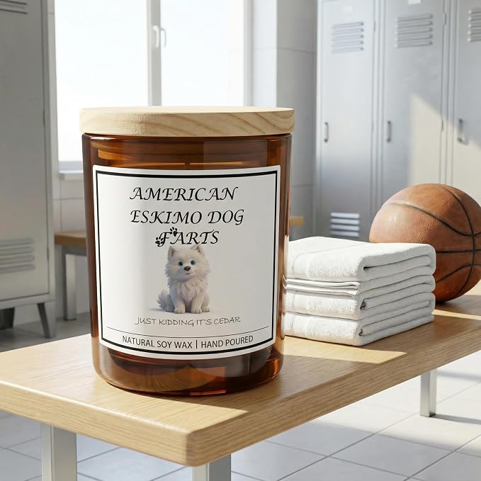 American Eskimo Gifts for Women | Birthday Gifts for Mom | Light When Dog Farts Candle | Cedar By Natural Soy Wax | Pet Safe Friendly Memorial Candles for Home Scented Household Essentials