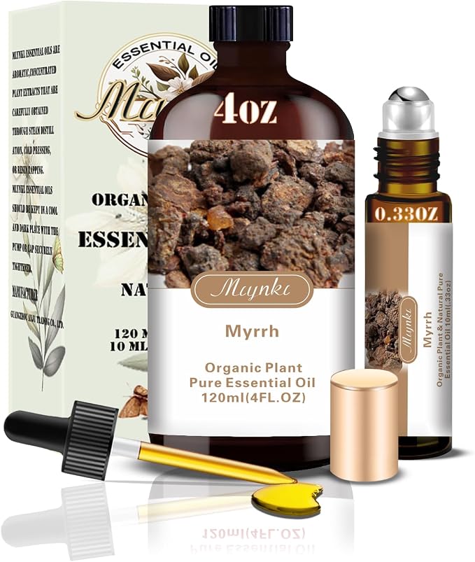 Myrrh Essential Oil, Myrrh Oil for Meditation, Diffuser, Humidifier, Massage, DIY Soap, Candle, Skin Care, Yoga, Gift Ready,Myrrh Fragrance Oil - MLYNKL Essential Oils (4.33 fl oz / 130ml)