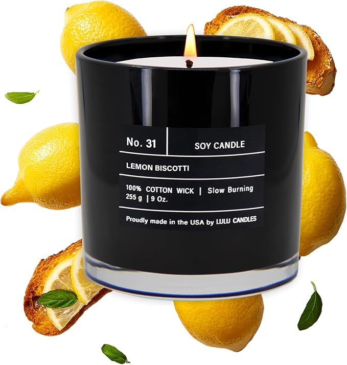Lulu Candles | Lemon Biscotti | Highly Scented Candles for Home | Soy Blend Jar Candle with 100% Cotton Wick | Slow Burning (9 Oz.)
