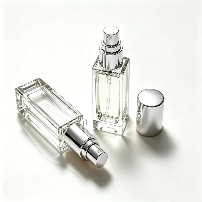 5PCS 5ml Glass Travel Refillable Perfume Bottle,Small Empty Cologne Atomizer with Dispenser Tools, Mini Pocket Spray Bottles For Toiletries and Smple Container (Silvery Cap 5p)