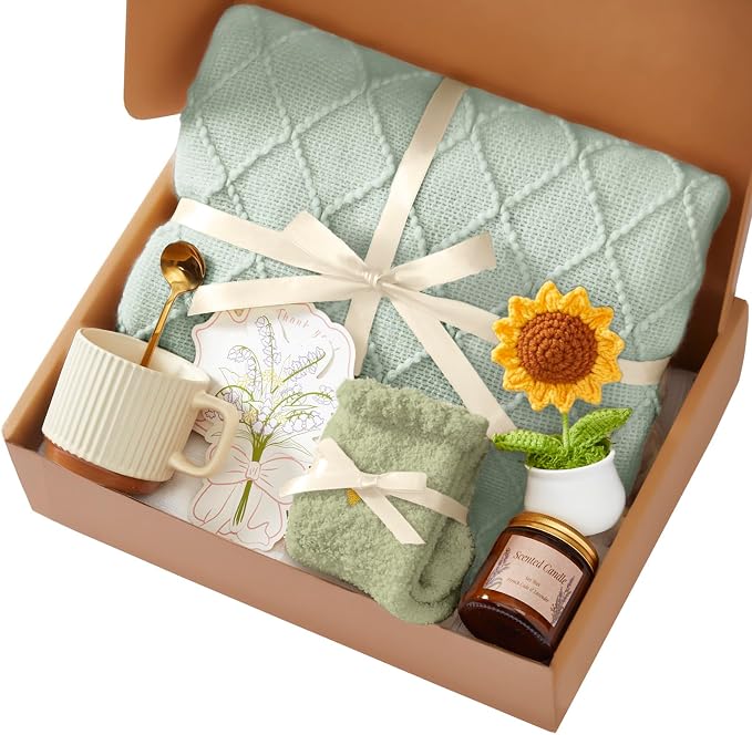 Birthday Gifts for Women, Sending Sunshine Sunflower, Self Care Set Get Well Soon Gift Baskets, Sending Hug Baskets Package, Thinking of You Gift for Mom Friend Wife Sister Girlfriend Grandma, Green