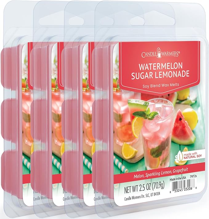 Candle Warmers Etc Classic Wax Melts 2.5oz, Watermelon Sugar Lemonade (4-Pack) – Each Pack has x4 2.5 oz Wax Melts and 30 Hours of Fragrance – Perfect for bedrooms, Living Rooms, and bathrooms