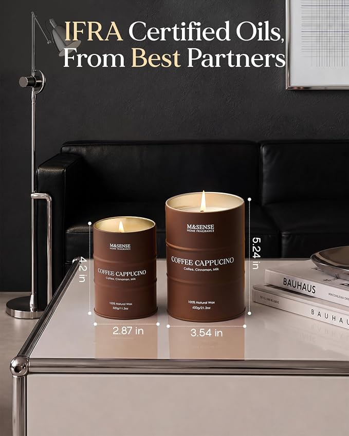 M&SENSE Coffee Cappuccino Large Scented Candles Christmas Decor, Hoilday Soy Wax Christmas Candle 21.2oz 120 Hours, Coffee Aroma Candle Unique Housewarming Appreciation Gifts