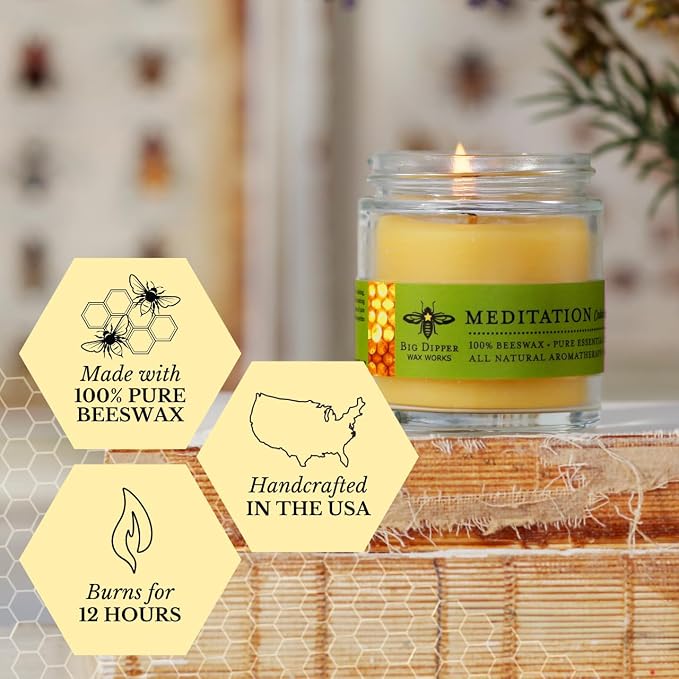 Big Dipper Wax Works Beeswax Aromatherapy Candle, Meditation - Cedarwood & Balsam, 100% Natural, Apothecary Glass, 20-Hour Burn, Relaxation & Calm, 2" x 2.5"