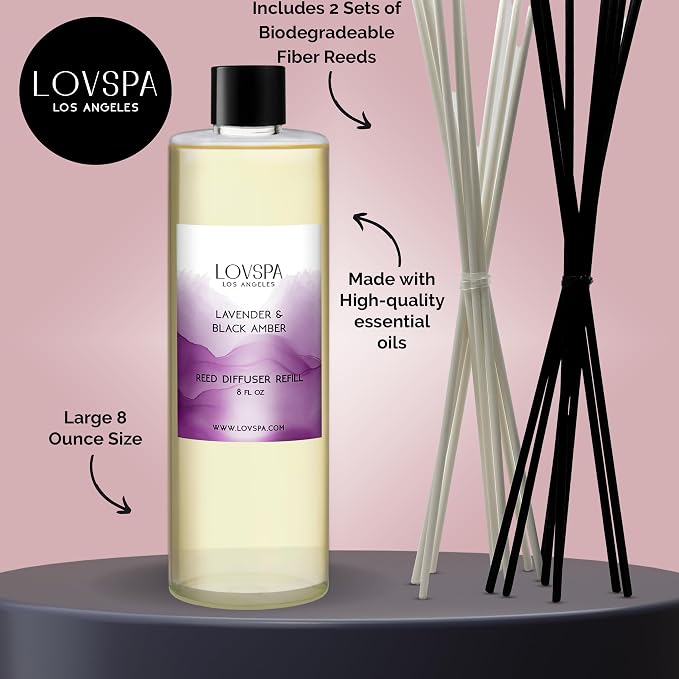 Lavender & Black Amber Diffuser Oil - Essential Oils for Diffuser Refill & Air Freshener Room Spray - Long-Lasting & Natural Home Fragrance, Scented Oil for Diffusers, USA Made, 8 oz