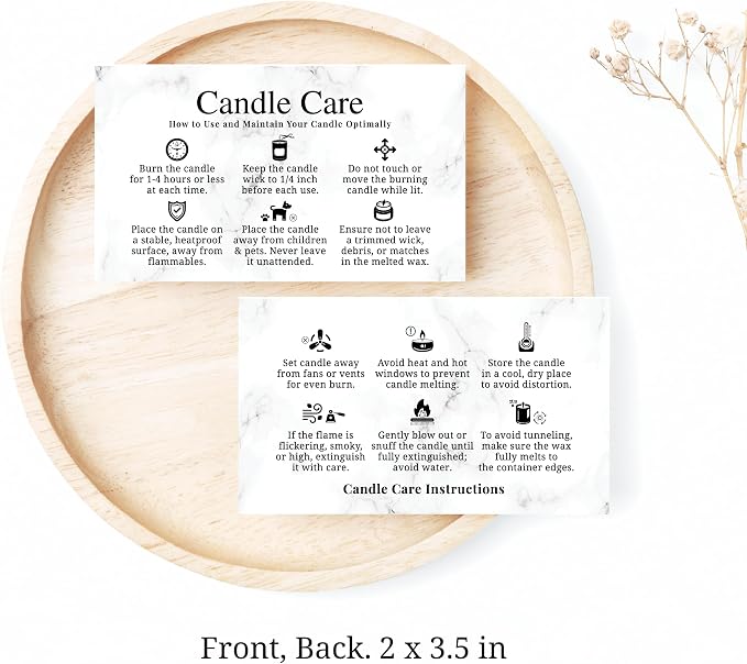 200 pack - Premium Handmade Candle Care Instruction Cards White 2x3.5 in, Small Business | Soy Bees Wax Melt, Candle Makers, Making Supplies Kit Set, Containers, Jars, Pot, Package