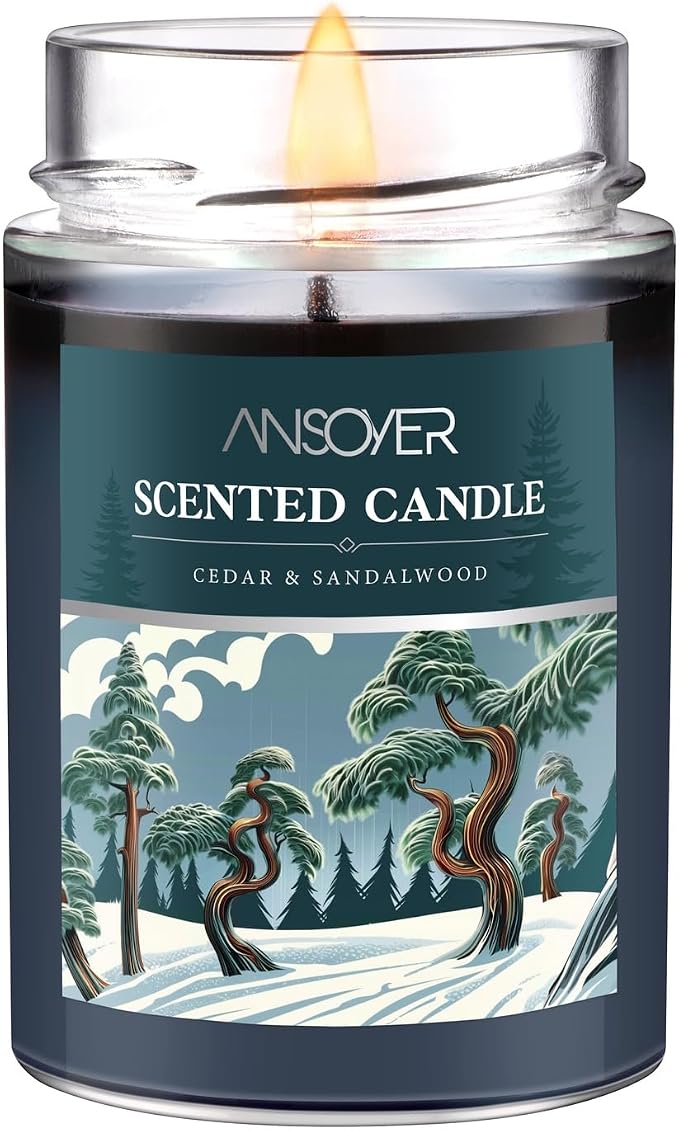 Scented Soy Candles, Aromatherapy Jar Candle for Home Scented, Long Lasting with 70 Hour Burn Time 11oz, Gifts Soy Candles Scents of (Cedar & Sandalwood)