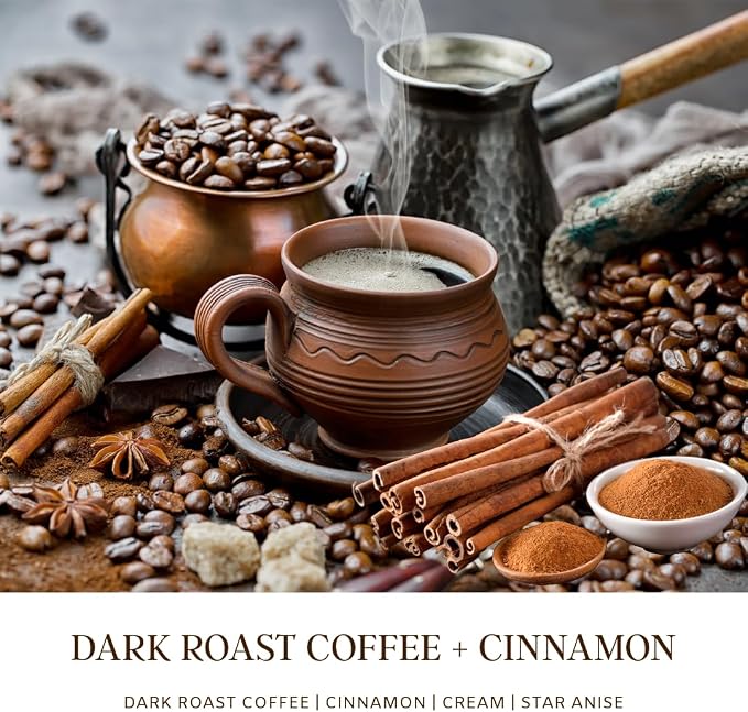 Dark Roast Coffee with Cinnamon Scented Fall Candle | Natural Soy Wax 7 oz, up to 50 Hrs Burn Time Highly Scented House Warming Autumn Gifts