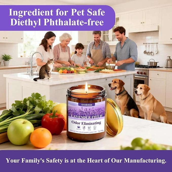 Lavender Odor Eliminating Candles | Eliminates 95% of Pet, Smoke & Bathroom Odors – 7oz Hand Poured Soy Candle - Aromatherapy Stress Relief Scented Candles - Relaxing Gifts for Calm & Fresh Homes