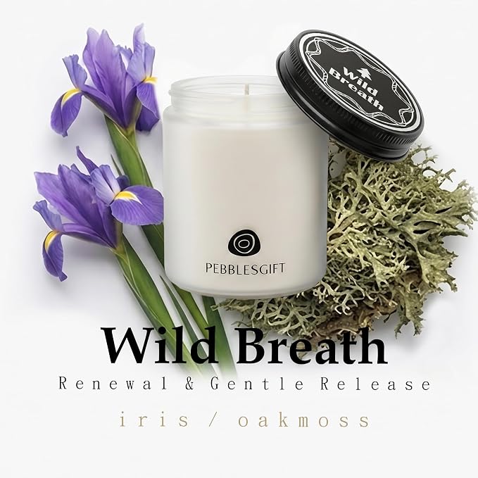 Wild Breath Woody Scented Candle 9oz Soy Wax Frosted Glass Jar for Home Decor - Scent Hunter Scented Card Included - Ideal Gift for Self-Care & Relaxation for Men & Women Gift