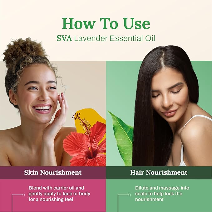 SVA Lavender Essential Oil 4 Fl Oz – for Diffuser, Skin & Hair Care – Ideal for Massage & DIY Blends – with Dropper