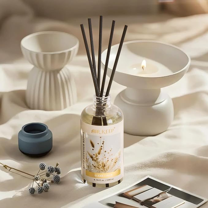 Airkeep Reed Diffuser Oil Refill with Diffuser Sticks, 6.76 Fl Oz(200ml) Clean Linen Scented Oils, Aroma Therapy, Home Fragrance & Air Freshener, Office Décor, Decoration