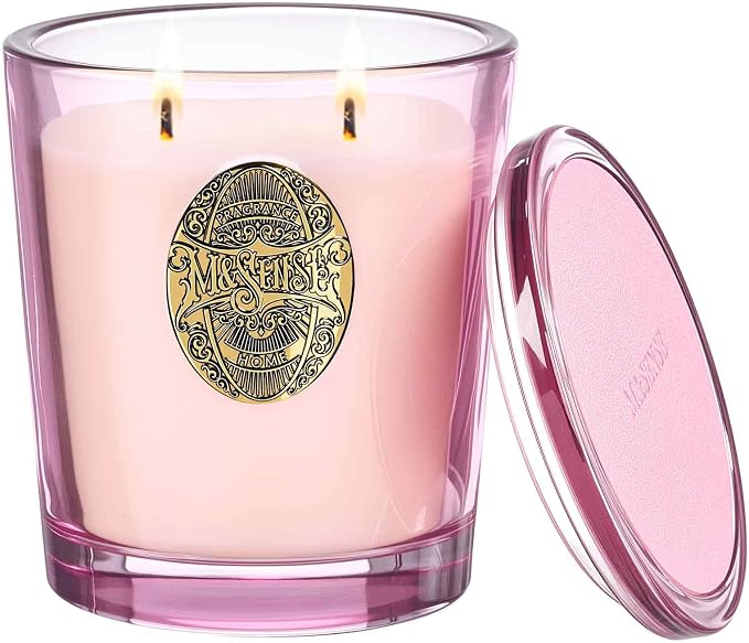 M&SENSE Large Two-Wick Soy Candle | Saltwater Rose & Pink | 19.8 oz, 120H Burn Time | Luxury Scented Candle for Relaxation, Gifting, Home Décor | Ideal for Bedroom, Office, Party Ambiance