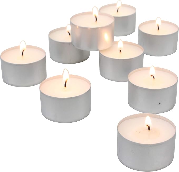 Stonebriar Unscented Long Burning White Tealight Candles, Bulk Pack, 6-7 Hour Burn Time, Smokeless Tealights for Parties, Weddings, Home, 50 Count