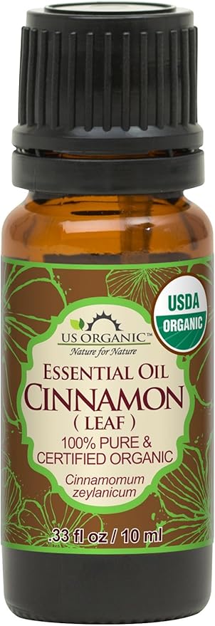 US Organic 100% Pure Cinnamon Leaf Essential Oil - USDA Certified Organic, Steam Distilled - W/Euro Dropper (More Size Variations Available) (10 ml / .33 fl oz)