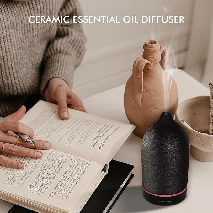 Essential Oil Diffuser Diffuser -Aromatherapy Diffuser for Essential Oils with Timer and 7 Colors LED Light Ultrasonic Diffuser with Auto Shut-Off, Home Office Decor&Gift (Black-150ml)
