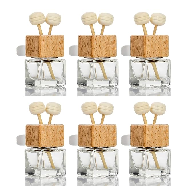 6 Pack,8ml Car Outlet Essential Oil Diffuser,Empty Clear Glass Car Air Freshener Vent Decoration Bottle Perfume Diffuser Vials For Aromatherapy Fragrance Ornament-1 Funnel&Dropper