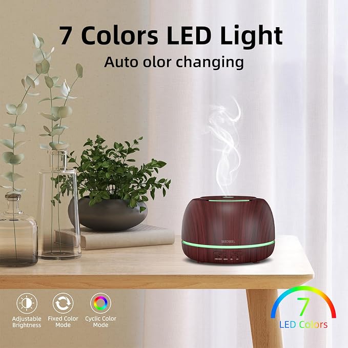 SEEDSEEL 300ML Essential Oil Diffuser with Remote Control,7 LED Colour Lights,4 Timer, Quiet,Ultrasonic Aromatherapy Diffuser for Bedroom, Living Room, Desk,Office