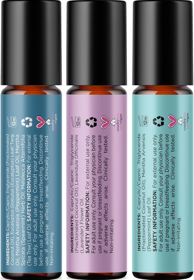 Headache Roll on Essential Oils - Aromatherapy Essential Oils Sets Variety Pack with Peppermint Clarify and Breathe Essential Oil Roll Ons - Fun & Cute Wellness Gift for Young Women Teens & Girls