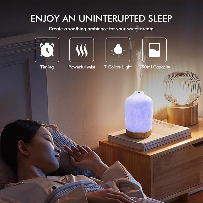 Essential Oil Diffuser Diffuser -Aromatherapy Diffuser for Essential Oils with Timer and 7 Colors LED Light Ultrasonic Diffuser with Auto Shut-Off, Home Office Decor&Gift (Blossom-150ml)