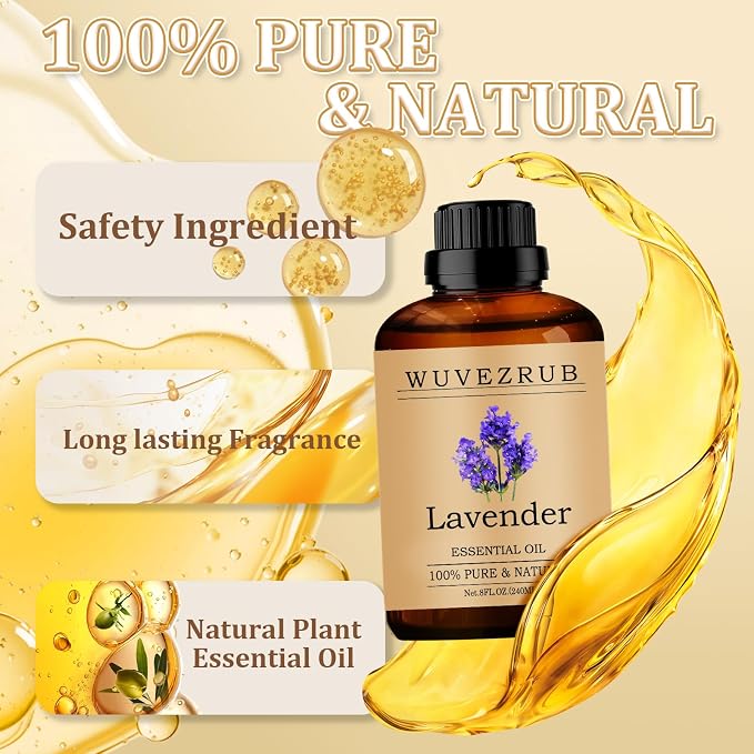 Lavender Essential Oil 240ML - 100% Pure and Natural Oils for Aromatherapy Diffuser - 8 Fl Oz/Lavender