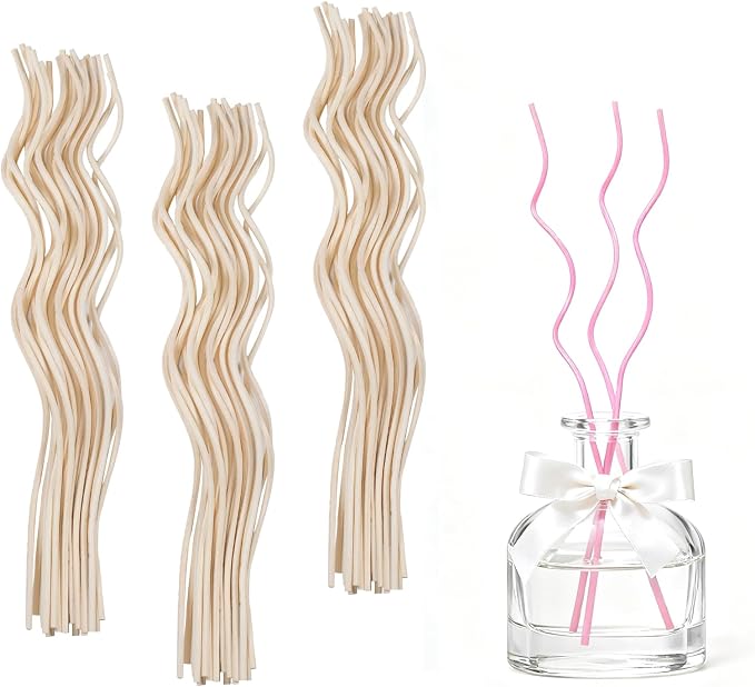 Featuman 60 Pcs Wavy Rattan Reed Diffuser Sticks, 11 Inch Reed Diffuser Replacement Sticks for Aroma Fragrance Essential Oil, Room Decor (White)