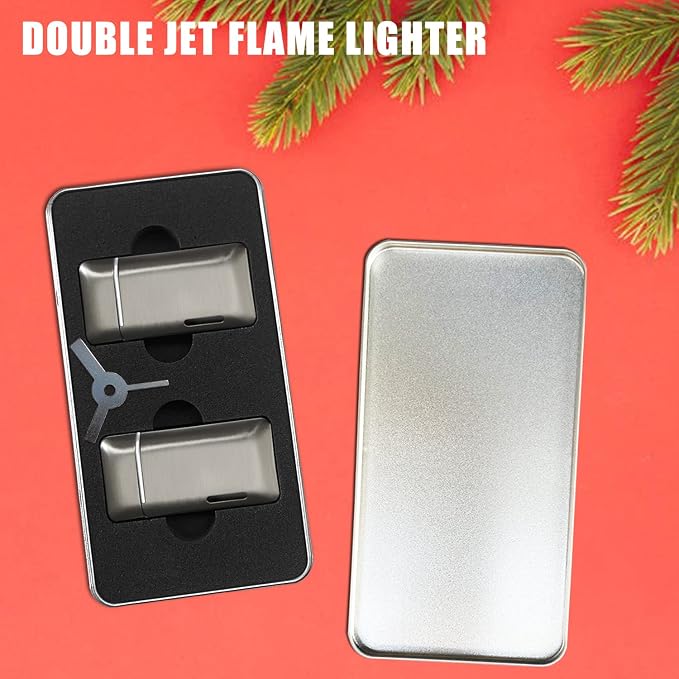 Futlidys 2 Pack Mini Torch Lighter Butane Refillable, Double Flame Butane Lighter with Visible Window, Adjustable Jet Lighter, Great Gifts for Men and Women, Without Gas (Grey)
