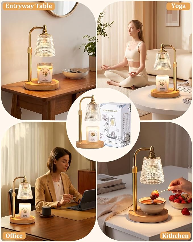 Hong-in Candle Warmer Lamp with Timer Dimmer, Birthday Gifts for Women, House Warming Gifts for New Home, Vintage Room Decor, Adjustable Height Candle Lamp, Wax Warmer for Scented Jar Candles, Clear