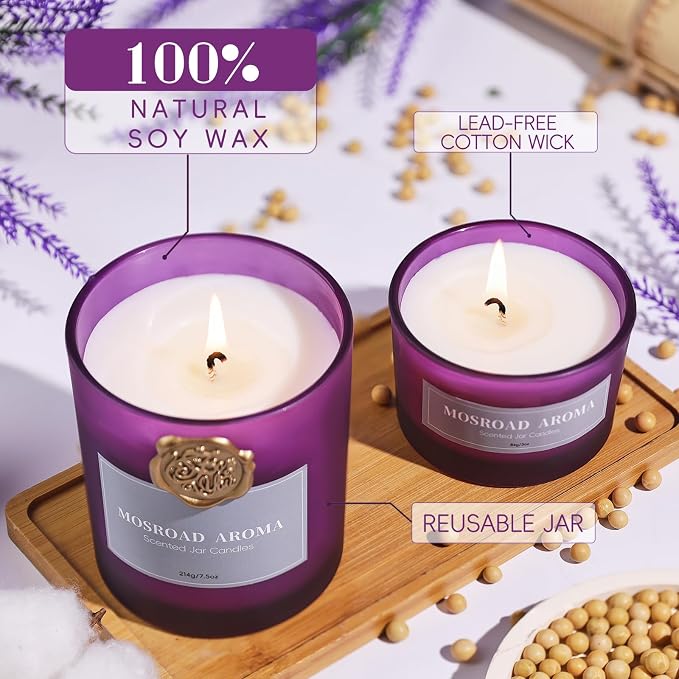 Lavender Eucalyptus Scented Candle Set - 2 Packs, Spa Scent Aromatherapy Candles for Stress Relief, Calming Candles for Anxiety, Relaxation & Yoga Meditation, Natural Soy Wax Luxury Home Candles
