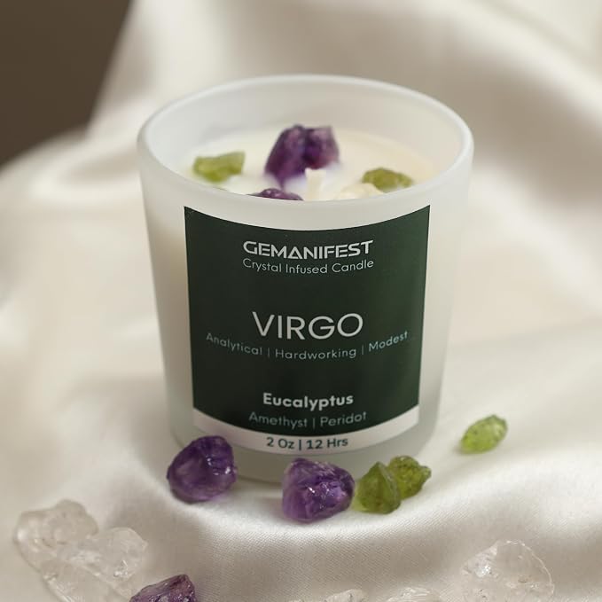 Virgo Crystal Candle with Zodiac Bracelet Virgo Gifts for Men Women Eucalyptus Soy Candles for Home Scented Birthday Astrology Gifts for Candle Lovers Spiritual People