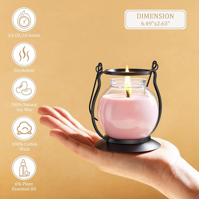 Scented Candles for Home, 3 Pack Fall Candle Set Natural Soy Wax, Retro Lantern Candles Autumn Gifts Set for Women Men, Aromatherapy Candle of Blush Sands/Lilac Blossoms/Balsam Cedar