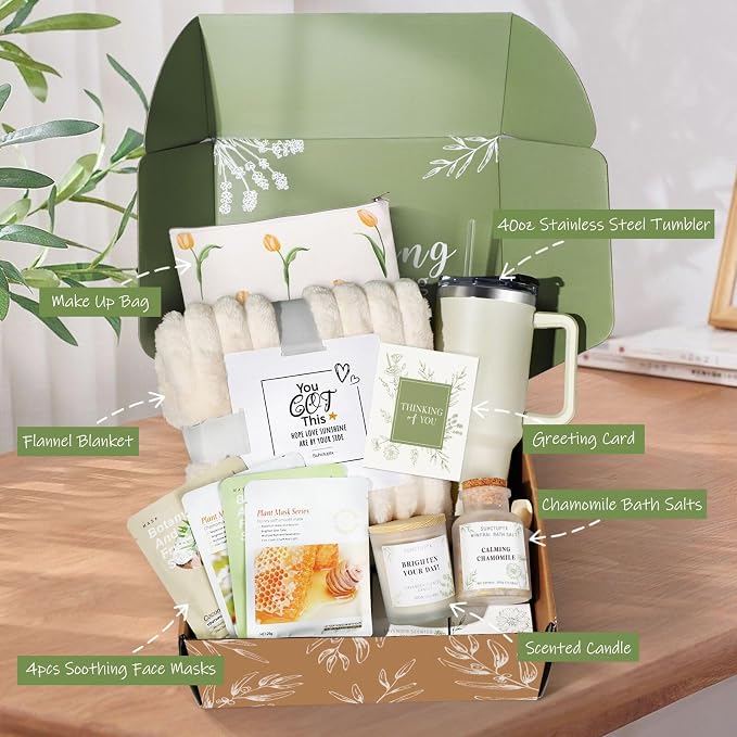 Birthday Gifts for Women Self Care Gifts Get Well Soon Gifts, Relaxing Spa Gifts Basket Care Package w/Luxury Flannel Blanket 40 oz Tumbler, for Her Wife Mom Friends Sister