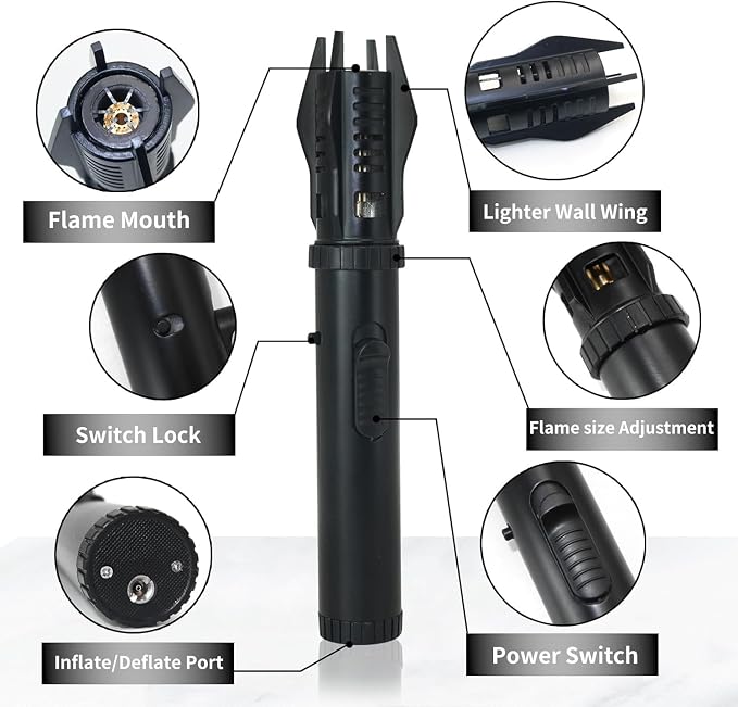 Torch Lighter, Bright Fire Lighter with Safety Lock and Adjustable Red/Blue Flame, Refillable Butane Gas Windproof Jet Flame Cool Lighters, for Candles Campfires BBQ Baking, Camping, Gift