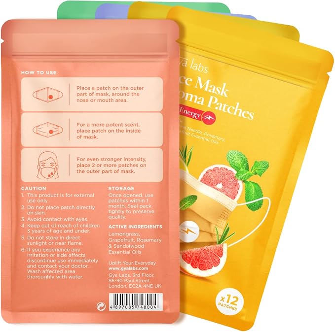 Gya Labs Combo Pack Aroma Mask Patches - Essential Oil Scented Mask Stickers for Face Masks & Pillows, Infused with Essential Oils (5 Packs, 60 Stickers)