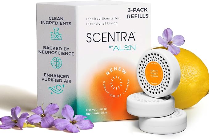 Scentra RENEW Air Purifier Scent Refill - 3 Months Supply, for Air Purifiers - Lemon, Violet & Orangewood Flower, Supports Energy & Renewal, Designed to Uplift & Refresh