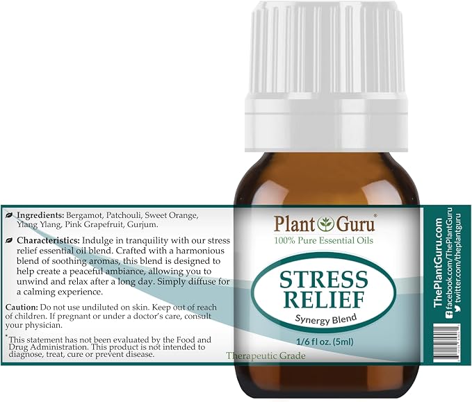 Stress Relief Blend Essential Oil 5 ml 100% Pure, Undiluted, Therapeutic Grade. (Bergamot, Patchouli, Sweet Orange, Ylang ylang, Pink Grapefruit, Gurjum) Sample Size