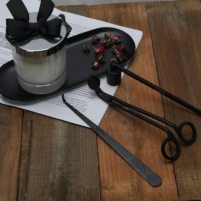 Candle Accessory Set Candle Wick Trimmer Candle Wick Dipper Candle Snuffer Storage Tray 4 Packs Candle Care Kit Gift for Candle Lovers(Black - CAB3)