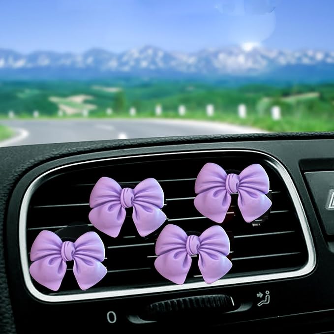 Bow Car Air Freshener Clips, 4 Pcs Cute Bow Car Air Vent Clip, Coquette Auto Air Conditioning Outlet Diffuser Perfume Clips, Interior Decoration, Auto Decor for Women Girls (Purple, 1.69in)