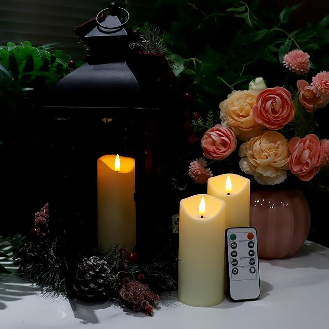 24 Pack Flameless LED Pillar Candles with Remote - Battery Operated Ivory Candles, Waterproof, 3 Sizes for Wedding Centerpieces, Christmas Decor, Home Party, Tabletop Lighting