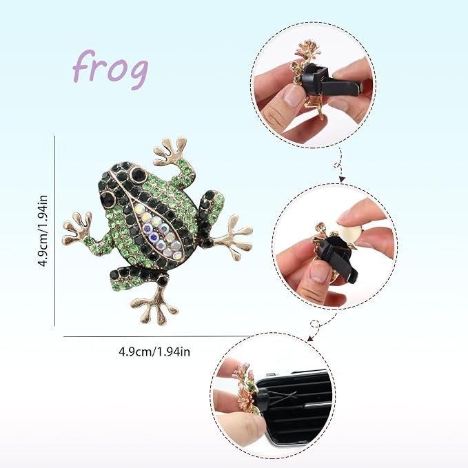 ORIESSE Frog Car Decor,2pcs Cute Tree Frog Air Vent Clips Car Air Fresheners,Bling Rhinestone Animal Dashboard Decoration Accessories for Women,Refillable Aroma Diffuser