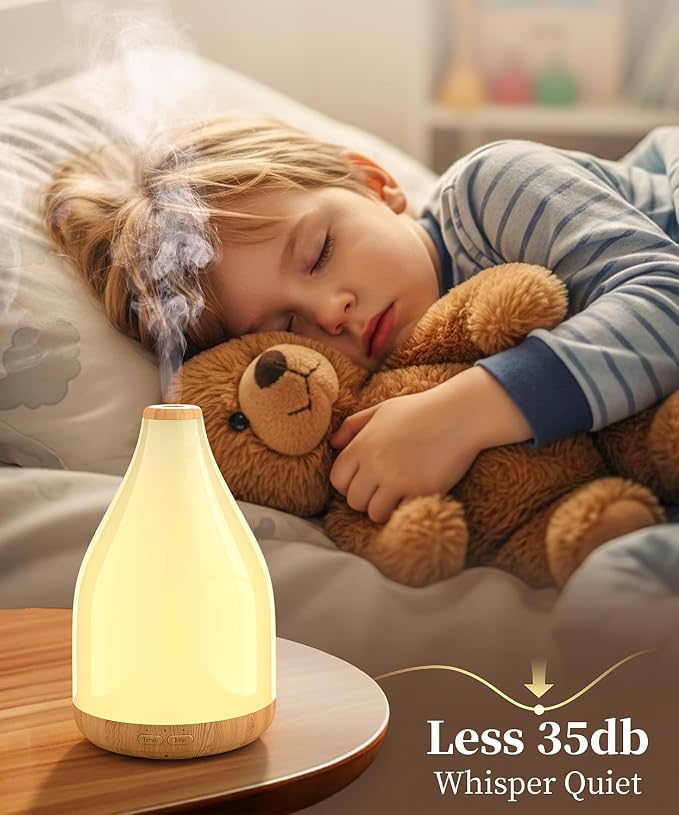 Large Essential Oil Diffuser for Home, Drop-Shape Aroma Diffusers 300ML for Aromatherapy, Air Scent Fresh, Ultrasonic Cool Mist Humidifier & LED Light, 1-3-6H Timer Auto Shut-Off, Brown