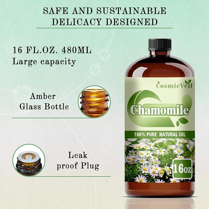 Chamomile Essential Oil Chamomile Oil for Aroma Diffuser,Humidifier,Home Fragrance,Cleaning,Body Care,Massage,Yoga,DIY Candle,DIY Soap CosmicVeil（Chamomile，16 Fl Oz (Pack of 1)）