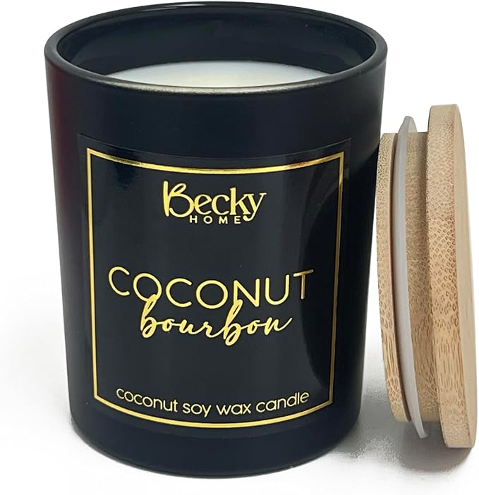Coconut Bourbon Candle | Scented Candles for Men | Natural Coconut Soy Candles | 8 Ounce Modern Luxury Home Decor Novelty Candle | Long Lasting Fragrance with 45 Hour Burn Time | Candle in Black Jar