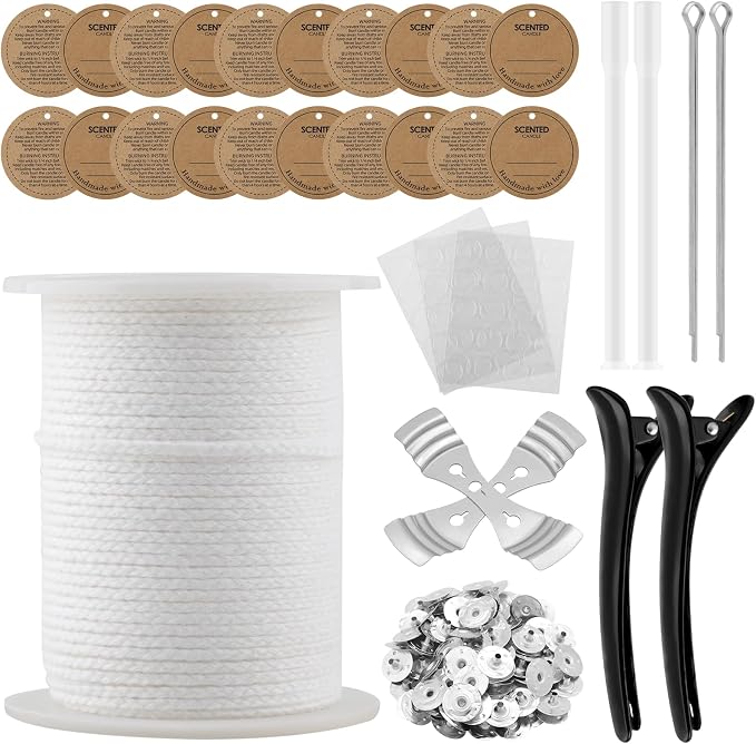 Candle Wick Kit for Candle Making,200 Ft 24 PLY Candle Wick Roll Kit, Cotton Braided Wick Spool with Candle Making Tools for Candle DIY Craft Making